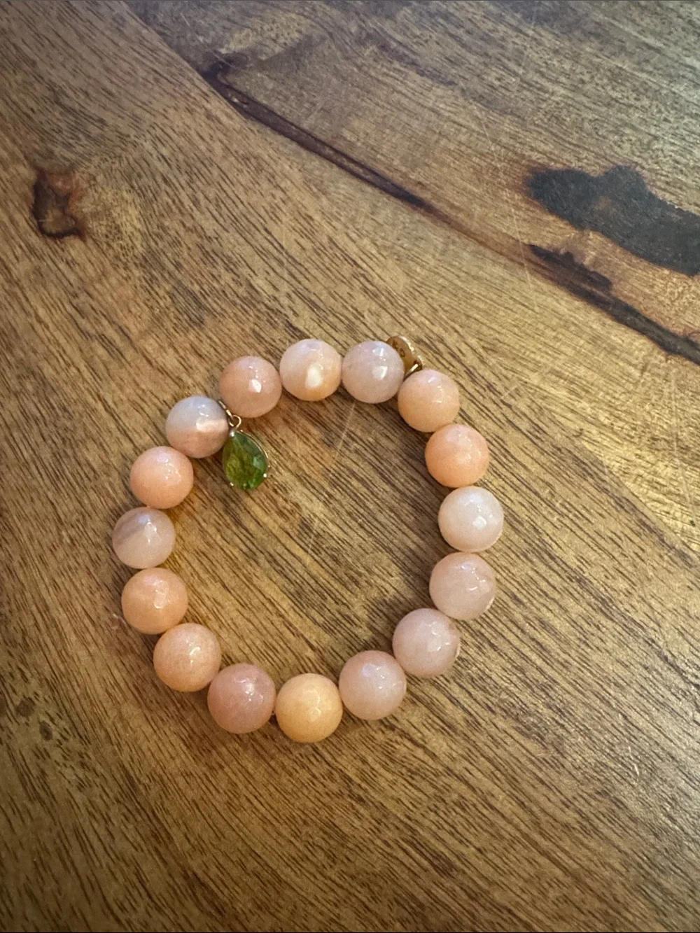 Oriana Lamarca Peach Beaded Stretch Bracelet with Green Accent Charm - Picture 1 of 5